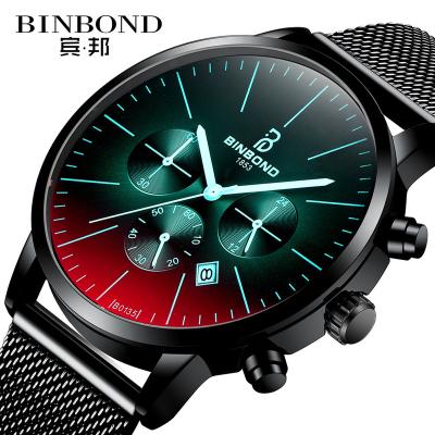 China BINBOND Auto Date Fashion Mens Watches Luxury Military 30 Meters Waterproof Clock Male Casual Men Mesh Belt Sport Quartz Watch Wristwatch for sale