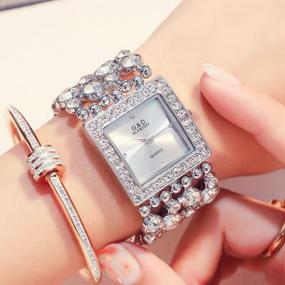 China GLE&VDO G026 Fashion Gold Diamond Stone Shinning Women Luxury Square Design Big Silver Wrist Watch for sale