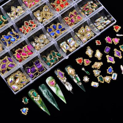 China Designer Wholesale Trendy Nail Art Charms Zircon Boxes For Crystal Luxury Brand Name Bling Rhinestone Logo nails for sale