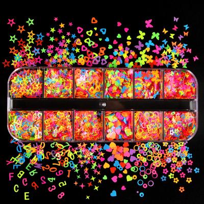 China Art Wholesale New Mix Shapes Finger Nail Neon Color DIY Alphabet Glitter Butterfly Glitter For Nail for sale