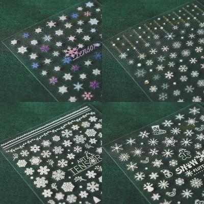 China Easy To Apply 2021 New Fashion 3D White Snowflake Decals Nail Stickers For Christmas Winter Nail Art for sale