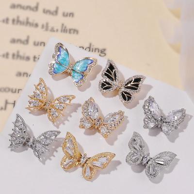 China Larger Gold Quick Dry Fake Stone Nail Art Charms For Nails Butterfly 3D Crystal Nail Art Charms For Nails for sale