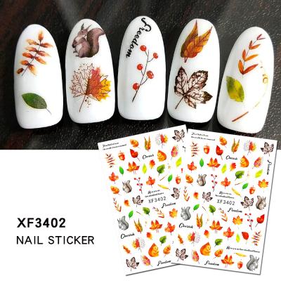 China New Arrivals 12 Color 3D Autumn Fall Leaves Red Maple Quick Dry Nail Art Stickers Decals for sale