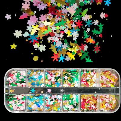 China 3d Nail Glitter 2021 Art DIY Decoration New Arrival Multi Shape Christmas Trees Snowflake Snowman Glitter Nail for sale