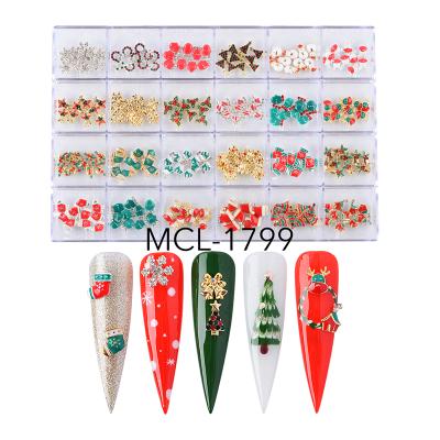 China 3d Nail Art DIY Decoration 3D Deer Bell Snowman Snowman Tree Christmas Alloy Nail Charm Box For Nail Art for sale