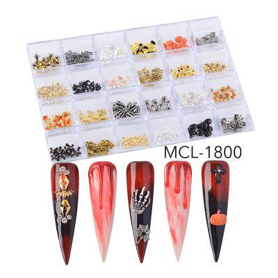 China 3d Nail Art DIY Decoration New Arrival Bat Pumpkin Skull Alloy Metal Cross Halloween Nail Art Charms Box for sale