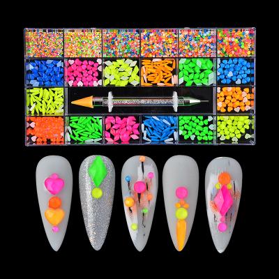 China Flatback 3D Shapes New Non Hotfix Flatback Nail Crystal Neon Rhinestone Boxes For Nail Art for sale