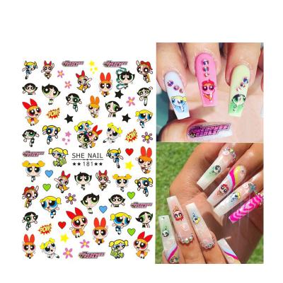 China 3D Cartoon Designer Powerpuff Girls Nail Decals Quick Dry Stickers For Nail Art for sale