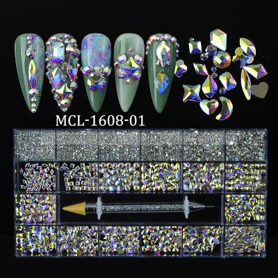 China 3d nail art diy decoration hot sale multi-shape decoration flatback crystal stone rhinestone with 10 colors for sale