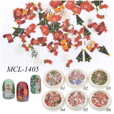 China wholesale 6 styles Christmas wood paste Nail Art Decals Sequins For Nails decoration for sale