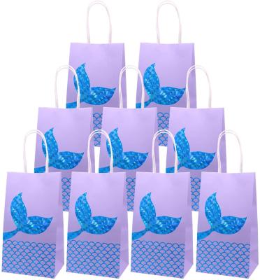 China 12 Pack Mermaid Party Favor Birthday Gift Bags For Kids Birthday Party Supplies Favors Goodie Bag With Handle for sale