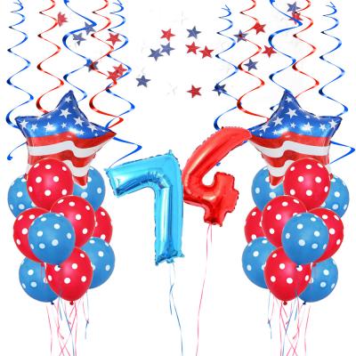 China National Day 4th of July Patriotic Party Supplies Star Garland Hangings Swirl Balloon Red Blue White Set for sale