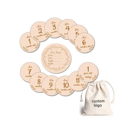 China Newborn Wooden Baby Shower Cards China PAFU Baby Shower Gifts Baby Monthly Milestone Discs Photo Props for sale