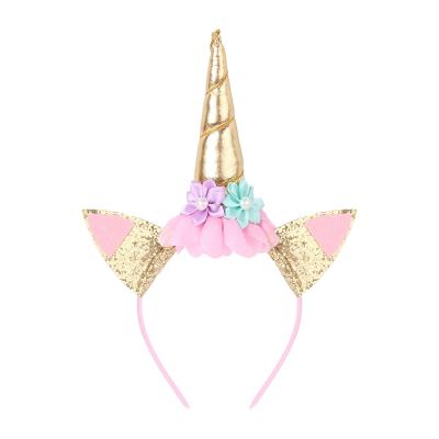 China Horn Accessory Accessory Unicorn Headband Gold Unicorn Birthday Photo Supplies Costume Costume For Girl for sale