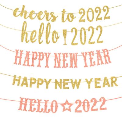 China Hot Sale Party Decoration Pafu New Year Party Decoration Glitter 2022 Paper Happy New Year Banner Hello for sale