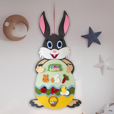 China Handmade White Felt Gray Easter Day Party Favor DIY Decor Bunny Eggs Hanging Rabbit Felt Kids Puzzle Game Educational Toy for sale