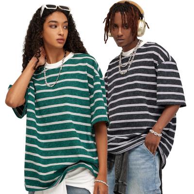 China Wholesale Unisex Anti-Wrinkle Fashion Knitted Mens Clothes Knit Sweater Fashion Vintage Washed Stripes Short Sleeve T-shirt Custom Made For Men for sale