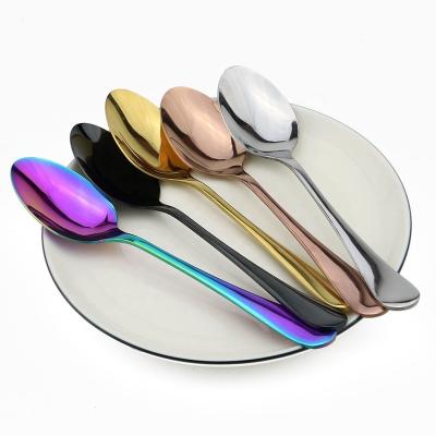 China Viable Wholesale Silverware Salad Colorful Black Dessert Spoon Set Black Stainless Steel Rice Soup Spoon Cutlery Tea Spoon Set Cutlery for sale