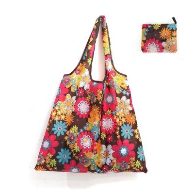 China Flower Reusable Portable Fabric Supermarket Folding Shopping Bags Polyester Storage Handheld Bags Buy Groceries for sale