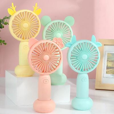 China Wholesale Mini Hotel USB Rechargeable Desk Fan Adjustable Cartoon Electric Fan with Lights Silent Traveoutdoor Handheld Fan for sale