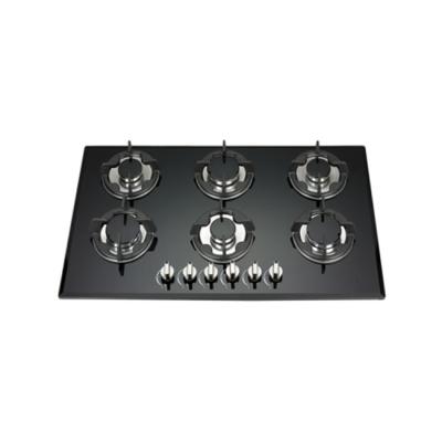 China Hotel gas cooktop kitchen appliances tempered glass built in gas cooker with 6 burner gas stove for sale