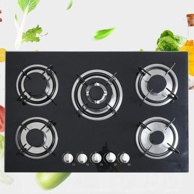 China Hotel 5 Burners Gas Cooker Built-in Fuel Sealed Gas Hob Dual with Wok Rack and Pressure Regulator Gas Cooker for sale