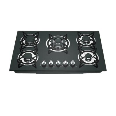 China Built-in 5 burners gas cooker kitchen stoves built-in gas cooker hotel gas burner glass top cooktop for sale