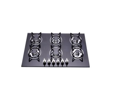 China Gas Hob Built-in 6 Burners Gas Stove Hotel Glass for sale