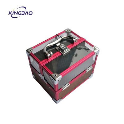 China Aluminum Red Cube Display Storage Box Thick Clear Acrylic Makeup Case For Aluminum Cosmetic Case for sale