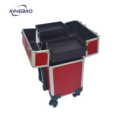 China Trolley Luggage Special Prices Makeup Beauty Box Nail Carry Case Cosmetics Aluminum Rolling Trolley Case for sale