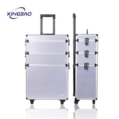 China Multifunctional Layering Trolley Luggage Aluminum Make Up Trolley Cosmetic Case For Professional Makeup Suitcase for sale