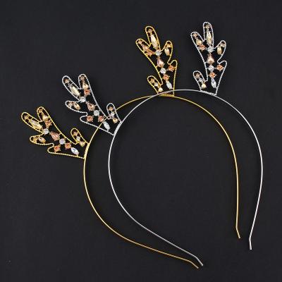 China Party Banner Fashion Engaged Women Three Colors Shiny Christmas Metal Rhinestone Antler Headband Hair Accessories for sale