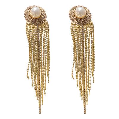 China FASHIONABLE Silver Plated Long Rhinestone Tassel Crystal Pendants Earrings for sale