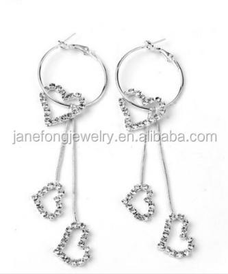 China Romantic Silver Plated Rhinestone Circle Earrings Double Heart Drop Earrings for sale