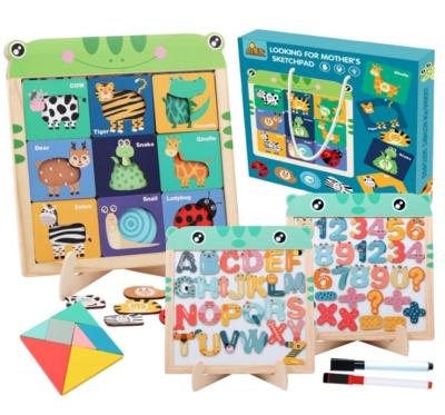 China Eco-Freindly Jigsaw Puzzle Board With Drawer Kids Toys Educational Learning Game Wooden Drawing Board For Toddler for sale