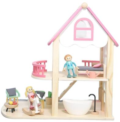 China Fashionable Eco-Freindly DIY Villa Dollhouse Furniture Wooden Toys For Children Educational Toy Wooden Dollhouse for sale