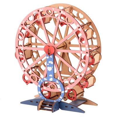 China Colorful Wooden Assembly Diy 3d Music Box Wooden Puzzle For Love Ferris Wheel For Drop Shipping for sale