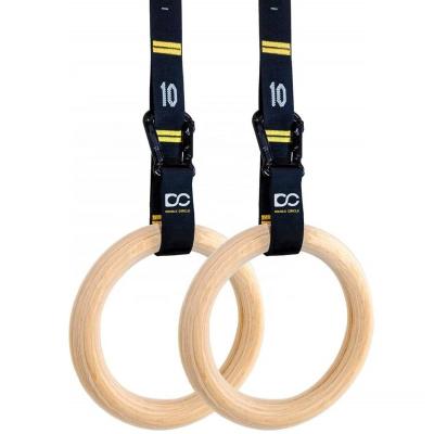 China Wellshow Durable Sport Wooden Gymnastic Rings with Adjustable Numbered Straps for Body Strength Training for sale