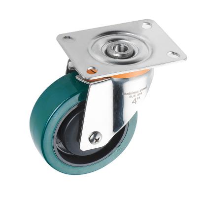 China Industrial Heavy Duty Plate 4 Inch 100mm Swivel PU Stainless Caster Wheel Durable / High Load Capacity / Low Noise Caster Manufacturer for sale