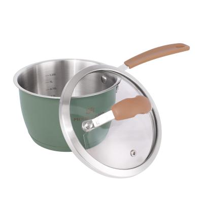 China Viable 16cm 304 Stainless Steel Saucepan Pots and Pan Lid Low Sauce Milk Pot Kitchen Saucepan Induction Handle for sale