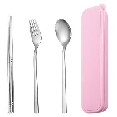 China Sustainable Portable 3 Piece Plated Fork Spoon Set With Case Luxury Silverware Gold Stainless Steel Flatware Cutlery Set for sale