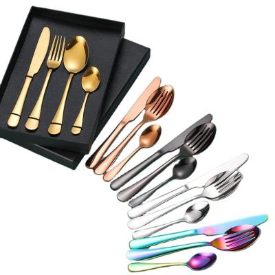 China Viable Steak Knife 4 Piece Plated Fork Spoon Set With Gift Box Luxury Gold Stainless Steel Flatware Cutlery Set for sale