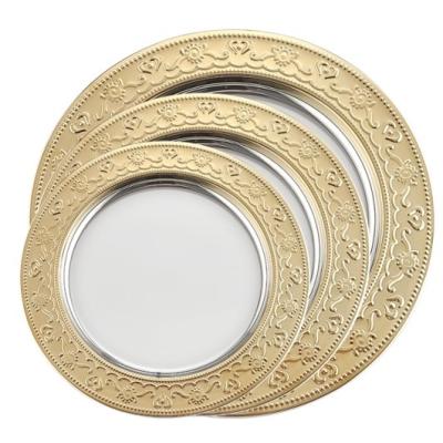 China Wholesale 13 Inch Stainless Steel Serving Tray Round Restaurant Decoration Wedding Bulk Silver Charger Dishes Metal Plate Round for sale