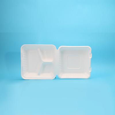 China Modern 8 Inch 3 Compartment Biodegradable Disposable Clamshell for sale