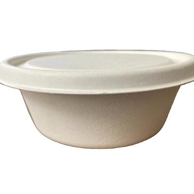 China Biodegradable Disposable Biodegradable Sugar Cane Pulp Microwave Salad Noodle Soup Rice 650ml Material Paper Bowl With Lid for sale