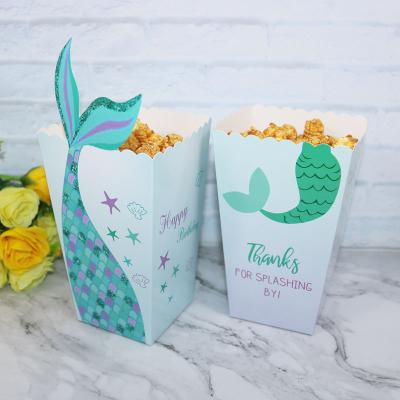 China Recycled Materials Lace Up Little Blue Popcorn Box Design Mermaid Birthday Party Supplies for sale