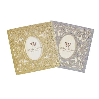 China Luxury China Wedding Invitation Glitter Paper Wedding Invitation Card Laser Cut Card for sale