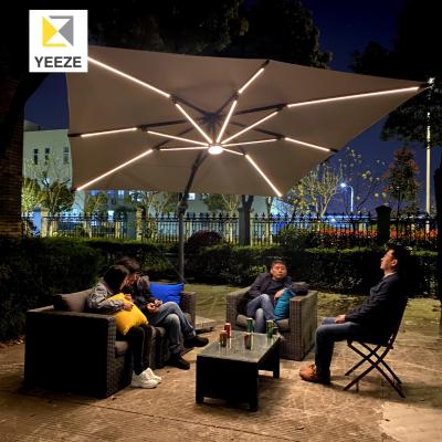 China Factory price commercial high quality luxury aluminum garden led patio outdoor umbrella solar parasol with led lights for sale