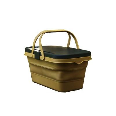 China Waterproof 2023 Wholesale Large Size PP Folding Plastic Wooden Baskets Handle Folding Outdoor Picnic Storage Crates for sale