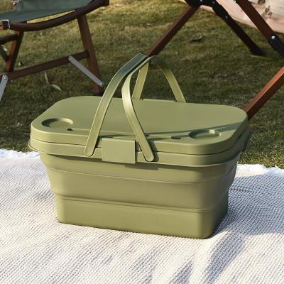 China Waterproof Folding Storage Bin With Lid 45L Outdoor Plastic Folding Storage Box Container Multifunctional For Camping for sale